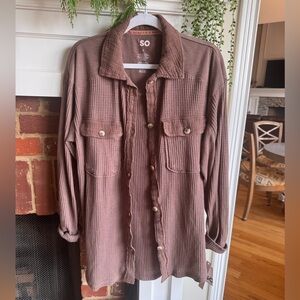 SO Women’s Brown Ribbed Button-Up Top